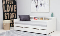 Save On Goods UK 3Ft Single Pure White,wood,guest Bed Trundle Frame,bed Underneath,overnighter. Roll Out Under Bed Twin Bed - thumbnail 1