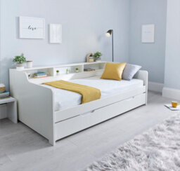 Save On Goods UK 3Ft Single Pure White,wood,guest Bed Trundle Frame,bed Underneath,overnighter. Roll Out Under Bed Twin Bed - thumbnail 6