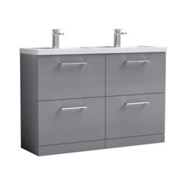 Balterley Bramshall 1200mm Floor Standing 4 Drawer Vanity Unit With Double Basin For Modern Bathroom Storage - Satin Grey - thumbnail 1