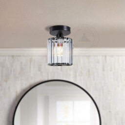 Modern Semi Flush Mount Crystal Ceiling Chandelier Light For Hallway Living Room Dining Room Black 2 Pack Without Bulb - thumbnail 4