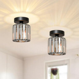Modern Semi Flush Mount Crystal Ceiling Chandelier Light For Hallway Living Room Dining Room Black 2 Pack Without Bulb - thumbnail 2
