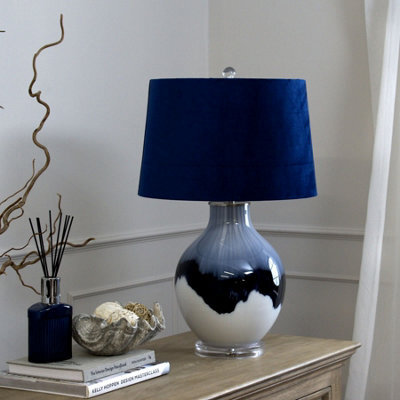 Wyld Haus Vitsa Blue-To-White Ombre Glass Table Lamp With Navy Velvet Shade - image 1