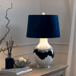 Wyld Haus Vitsa Blue-To-White Ombre Glass Table Lamp With Navy Velvet Shade - thumbnail 2