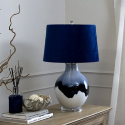 Wyld Haus Vitsa Blue-To-White Ombre Glass Table Lamp With Navy Velvet Shade - thumbnail 1