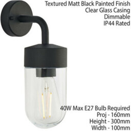 Ip44 Outdoor Wall Light Curved Matt Black & Glass Shade Mini Nautical Lantern - thumbnail 2