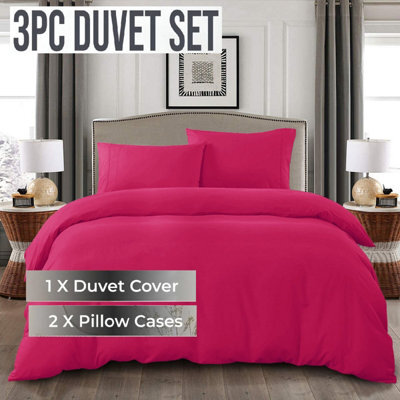 Ameha Plain 3-Piece Duvet Pink Quilt Cover Breathable Microfiber Reversible Super King Set With Pillowcase 260 X 220 Cm - image 1