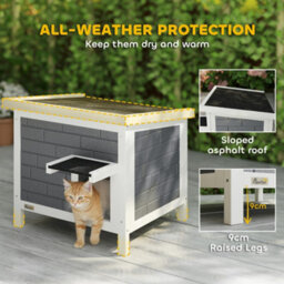 Pawhut Outdoor Cat House Insulated Wooden Feral Cat Shelter W/ Openable Roof - thumbnail 5