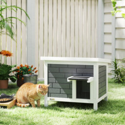 Pawhut Outdoor Cat House Insulated Wooden Feral Cat Shelter W/ Openable Roof - thumbnail 1