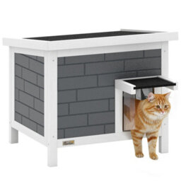 Pawhut Outdoor Cat House Insulated Wooden Feral Cat Shelter W/ Openable Roof - thumbnail 2
