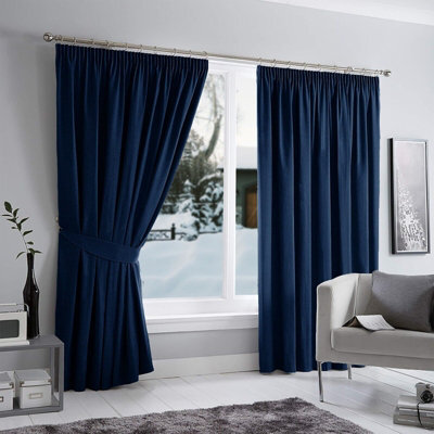 Ameha Navy Plain Curtain Ready Made Pencil Pleat Blackout Thick Thermal Insulated Curtain Pair 90''x90'' Pair Living Room Bedroom - image 1