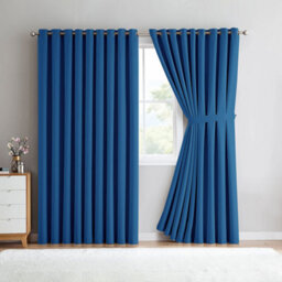 Ameha Navy Plain Curtain Ready Made Pencil Pleat Blackout Thick Thermal Insulated Curtain Pair 90''x90'' Pair Living Room Bedroom - thumbnail 2