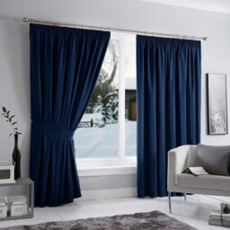 Ameha Navy Plain Curtain Ready Made Pencil Pleat Blackout Thick Thermal Insulated Curtain Pair 90''x90'' Pair Living Room Bedroom - thumbnail 1