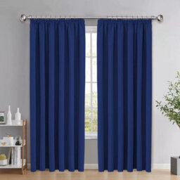 Ameha Navy Plain Curtain Ready Made Pencil Pleat Blackout Thick Thermal Insulated Curtain Pair 90''x90'' Pair Living Room Bedroom - thumbnail 3