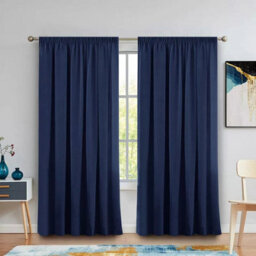 Ameha Navy Plain Curtain Ready Made Pencil Pleat Blackout Thick Thermal Insulated Curtain Pair 90''x90'' Pair Living Room Bedroom - thumbnail 7