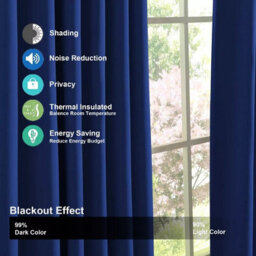 Ameha Navy Plain Curtain Ready Made Pencil Pleat Blackout Thick Thermal Insulated Curtain Pair 90''x90'' Pair Living Room Bedroom - thumbnail 9