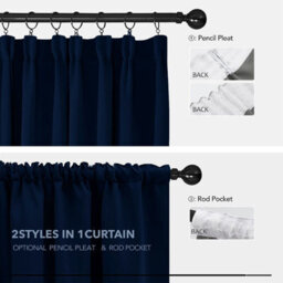 Ameha Navy Plain Curtain Ready Made Pencil Pleat Blackout Thick Thermal Insulated Curtain Pair 90''x90'' Pair Living Room Bedroom - thumbnail 4