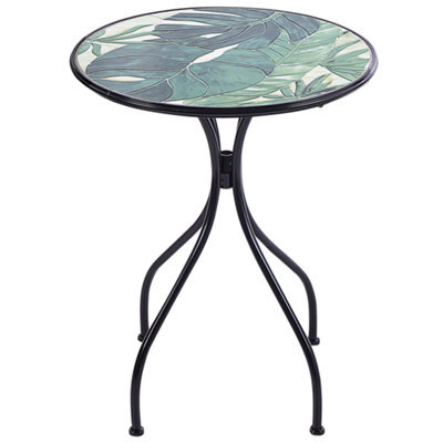 Wyld And Coco Greenhaven Garden Bistro Table - 60 Cm Round, Black Iron Frame With Green Ceramic Mosaic Top - image 1