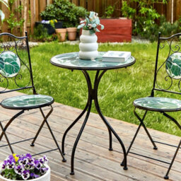 Wyld And Coco Greenhaven Garden Bistro Table - 60 Cm Round, Black Iron Frame With Green Ceramic Mosaic Top - thumbnail 2
