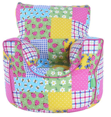 Bean Lazy Cotton Patchwork Ladybird Bean Bag Arm Chair Toddler Size - image 1