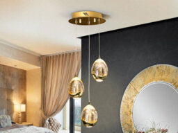 Luminosa Lighting Luminosa Roc Integrated Led 3 Light Crystal Cluster Drop Ceiling Pendant Gold Bubble Effect - Uk Stock