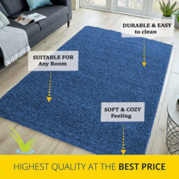 STALWART Modern Shaggy Rug - 5Cm Thick Pile Soft Touch Washable Area Rugs Carpet (Navy Blue, 60X110Cm) - thumbnail 3