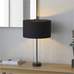 Loops 2 Pack Matt Black & Clear Glass Dimmable Table Lamp - Black Cotton Fabric Shade - 570mm Tall Light - 10W Led E27 - thumbnail 4