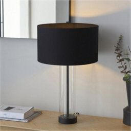 Loops 2 Pack Matt Black & Clear Glass Dimmable Table Lamp - Black Cotton Fabric Shade - 570mm Tall Light - 10W Led E27 - thumbnail 3