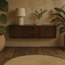 Wyld Haus Positano Chestnut Mango Wood Wall-Mounted Console Table With Slatted Front And Brass Knobs - thumbnail 1
