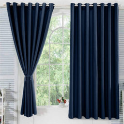 Oxford Homeware Plain Navy 230Gsm Blackout Curtain Thermal Insulated Eyelet For Living Room Curtain Pair (W)168Cm X (L)183Cm