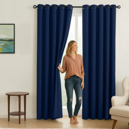 Oxford Homeware Plain Navy 230Gsm Blackout Curtain Thermal Insulated Eyelet For Living Room Curtain Pair (W)168Cm X (L)183Cm - thumbnail 8