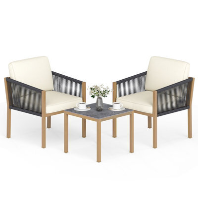 Gainoom 3 Pieces Patio Bistro Set Woven Rope Outdoor Conversation Set With Cushions Outside - image 1