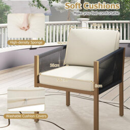 Gainoom 3 Pieces Patio Bistro Set Woven Rope Outdoor Conversation Set With Cushions Outside - thumbnail 6