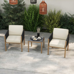 Gainoom 3 Pieces Patio Bistro Set Woven Rope Outdoor Conversation Set With Cushions Outside - thumbnail 8