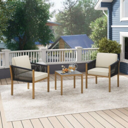 Gainoom 3 Pieces Patio Bistro Set Woven Rope Outdoor Conversation Set With Cushions Outside - thumbnail 3