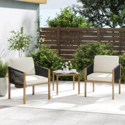 Gainoom 3 Pieces Patio Bistro Set Woven Rope Outdoor Conversation Set With Cushions Outside - thumbnail 4
