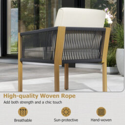 Gainoom 3 Pieces Patio Bistro Set Woven Rope Outdoor Conversation Set With Cushions Outside - thumbnail 5