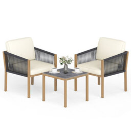 Gainoom 3 Pieces Patio Bistro Set Woven Rope Outdoor Conversation Set With Cushions Outside - thumbnail 1