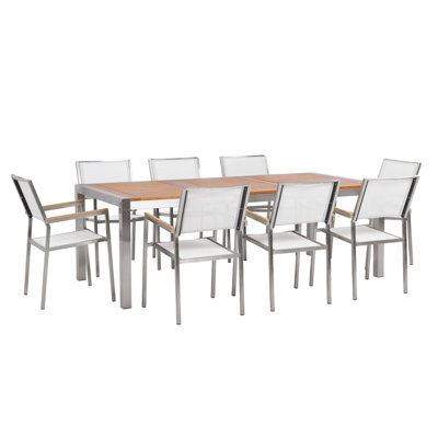 Beliani Garden Dining Set 8 Seater Grosseto Eucalyptus Wood Brown/ White - image 1