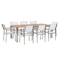 Beliani Garden Dining Set 8 Seater Grosseto Eucalyptus Wood Brown/ White - thumbnail 1