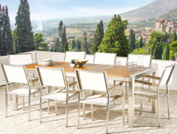 Beliani Garden Dining Set 8 Seater Grosseto Eucalyptus Wood Brown/ White - thumbnail 2