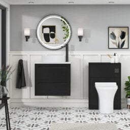 Royal Bathrooms Royal Bathroom Elmore 600mm Matt Nocturne Black Wall Mounted Bathroom Vanity Unit 2 Drawer Plain White Worktop With Art Basin - thumbnail 5