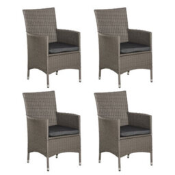Outsunny 4Pc Outdoor Rattan Armchair Wicker Dining Chair Set For Garden Grey - thumbnail 2