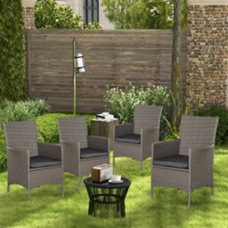 Outsunny 4Pc Outdoor Rattan Armchair Wicker Dining Chair Set For Garden Grey