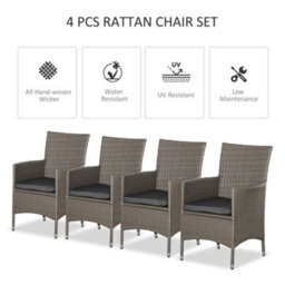 Outsunny 4Pc Outdoor Rattan Armchair Wicker Dining Chair Set For Garden Grey - thumbnail 4