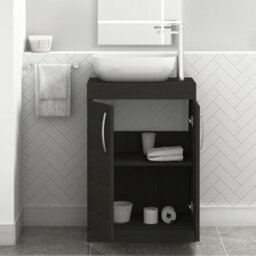 Royal Bathrooms 600mm Floor Standing Vanity Unit 2 Door Hale Black & Countertop Basin - Elva - thumbnail 3