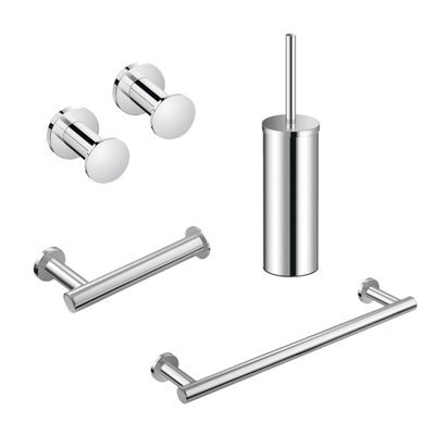 Cosmic Bathroom Accessory Set, Silver, 5 Pieces, 2X Hooks, Toilet Brush, Toilet Paper Holder, Towel Rail, Architect Collection - image 1