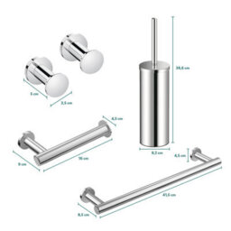 Cosmic Bathroom Accessory Set, Silver, 5 Pieces, 2X Hooks, Toilet Brush, Toilet Paper Holder, Towel Rail, Architect Collection - thumbnail 2
