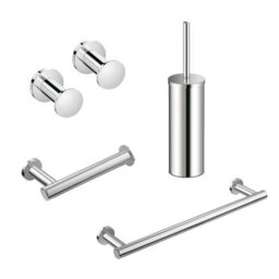 Cosmic Bathroom Accessory Set, Silver, 5 Pieces, 2X Hooks, Toilet Brush, Toilet Paper Holder, Towel Rail, Architect Collection - thumbnail 1
