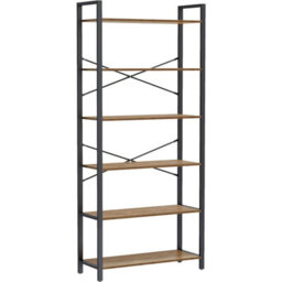 Songmics 6-Level Bookshelf Tower, Tall Bookcase Shelf, Freestanding, Organizer Shelf, Book Rack, Walnut And Black - thumbnail 9