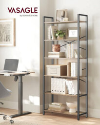 Songmics 6-Level Bookshelf Tower, Tall Bookcase Shelf, Freestanding, Organizer Shelf, Book Rack, Walnut And Black - thumbnail 3